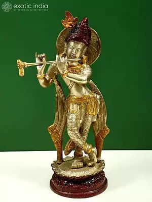 11" Lord Krishna Playing Flute In Brass