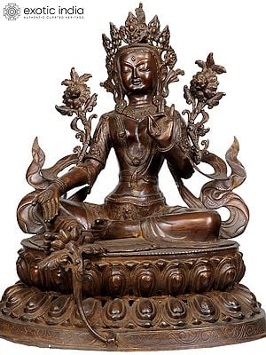 24" Tibetan Buddhist Goddess Green Tara In Brass | Handmade | Made In India