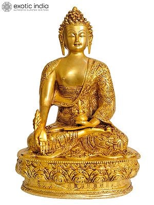 12" Tibetan Buddhist Deity Medicine Buddha Brass Sculpture | Handmade | Made in India