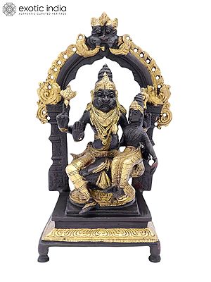 8" Brass Lord Narasimha Idol with Goddess Lakshmi | God Idol for Temple