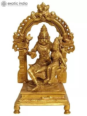 8" Brass Lord Narasimha Idol with Goddess Lakshmi | God Idol for Temple