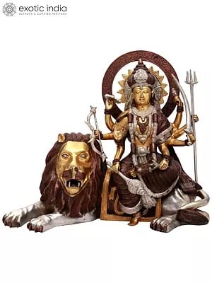 16" Sheran-wali Mata (Mother Goddess Durga) In Brass | Handmade | Made in India