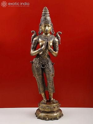 45" Large Namaste Lady (The Celestial Doorkeeper Flanking Temple Doors) In Brass | Handmade