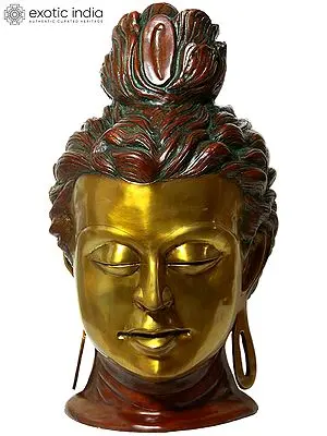 24" Large Buddha Head Brass Idol | Handmade Brass Sculpture