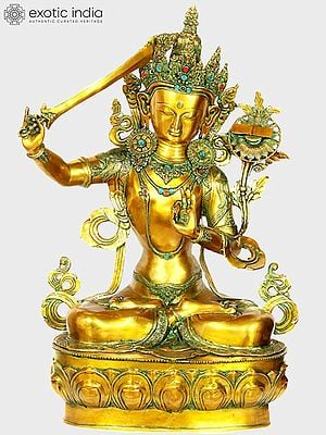 39" Large Size Manjushri Brass Sculpture - Tibetan Buddhist Deity Statue