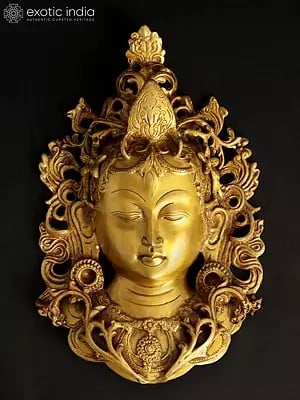 11" Devi Tara Wall-Hanging Mask Framed By Vines In Brass | Handmade | Made In India