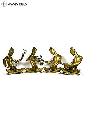 13" Group of Performing Musicians (Set of Four Sculptures) In Brass | Handmade | Made In India