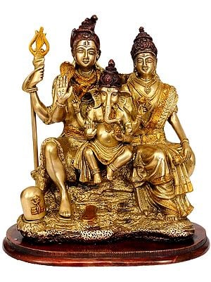 13" Shiva Family In Brass | Handmade | Made In India