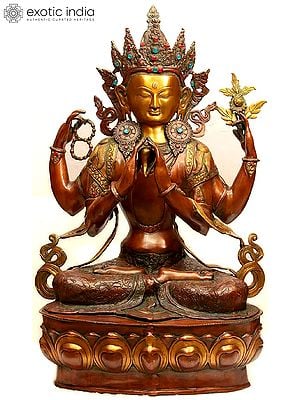 30" Large Size Chenrezig (Shadakshari Avalokiteshvara Tibetan Buddhist Deity) In Brass