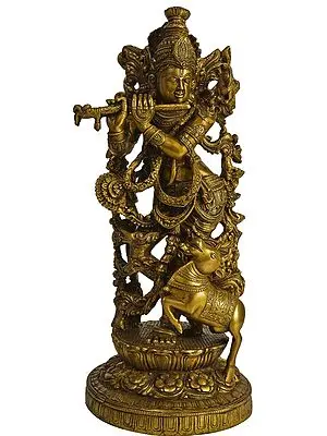 Fluting Krishna with His Cow