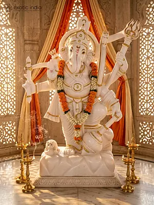 33" Four Armed Standing Lord Ganesha | Marble Statue | Exquisite Indian Art