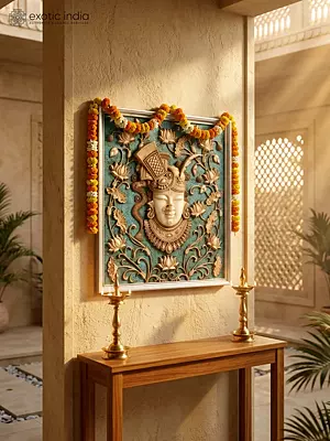 30" Divine Lord Shrinathji Hand-Carved Marble Wall Panel For Sacred Decor