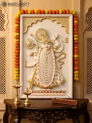 36" Lord Shrinathji Handcarved Marble Wall Panel