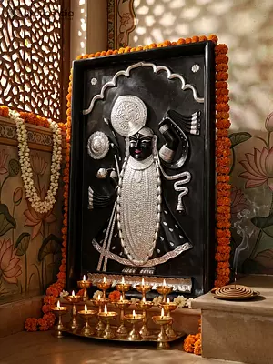 36" Intricately Carved Shrinathji Marble Wall Panel For Sacred Spaces