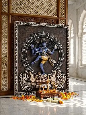 48" Lord Nataraja Marble Wall Panel With Dynamic Hand Carved Artistry