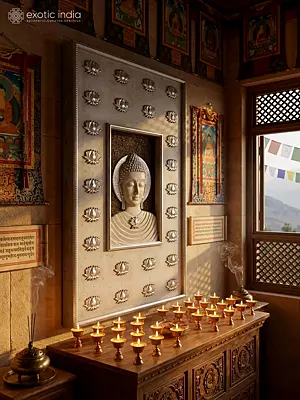 54" Serene Lord Buddha Marble Wall Panel With Exquisite Hand Carved