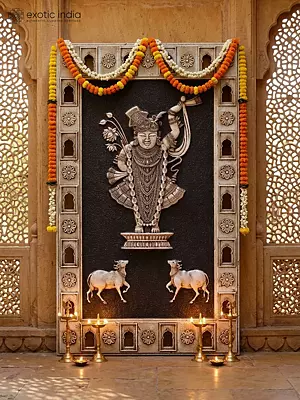 60" Majestic Lord Shrinathji Marble Wall Panel With Intricate Hand Carved Elegance