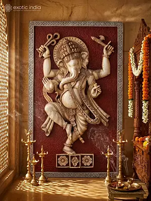 60" Lord Ganesha Marble Wall Panel With Fine Hand Carved Craftsmanship