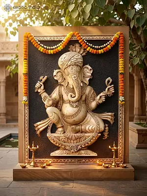 54" Majestic Lord Ganesha Marble Wall Panel