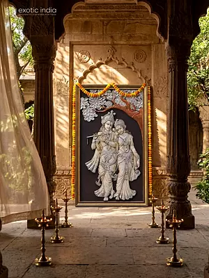 60" Divine Radha Krishna Marble Wall Panel With Intricate Hand Carving