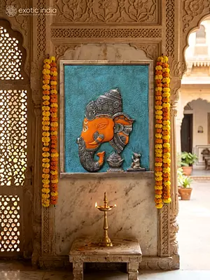 60" Elegant Marble Ganesha Relief Panel For Sacred Wall Decor