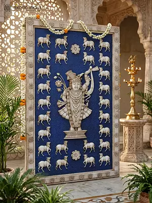 66" Exquisite Shrinathji Marble Wall Panel With Intricate Hand Carving