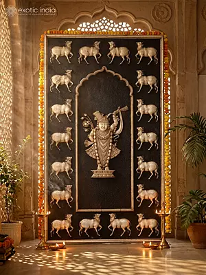 72" Divine Shrinathji Marble Wall Panel Handcrafted Sacred Artwork