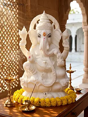18" Divine Lord Ganesha Marble Statue of Eternal Blessings