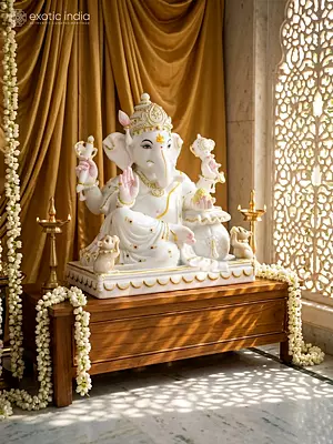 17" Lord Ganesha Marble Statue - The God of Auspicious and Welfare