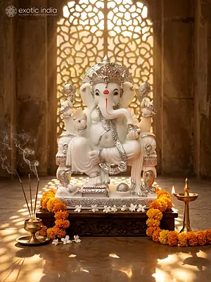 Lord Ganesha Marble Sculpture - 24 Inch Blessing Pose