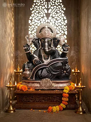 24"Aesthetic Black Marble Lord Ganesha Statue