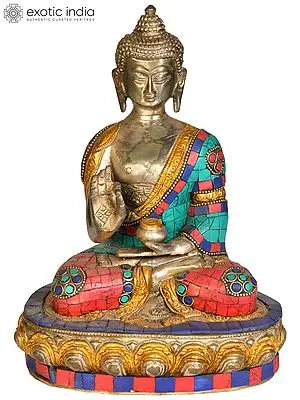 9" Tibetan Buddhist Deity Buddha in Vitark Mudra In Brass | Handmade | Made In India