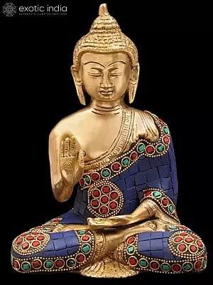 10" Tibetan Buddhist Blessing Buddha In Brass | Handmade | Made In India