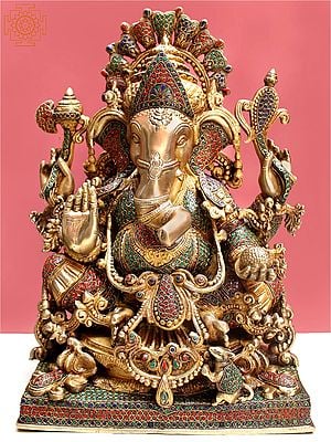 19" Brass Lord Seated Ganesha