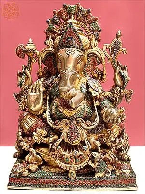 19" Seated Ganesha Brass Statue