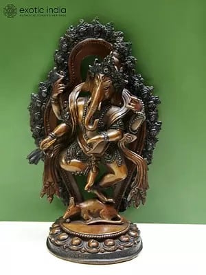 7" Dancing Ganesha Idol | Copper Statue from Nepal