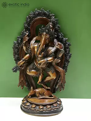 7" Dancing Ganesha Idol - Copper Statue from Nepal