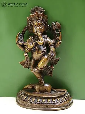 Copper Dancing Ganesha Statue, 6 Inches Tall