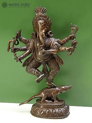 7" Six-armed Dancing Ganesha Copper Statue | Nepalese Copper Idol