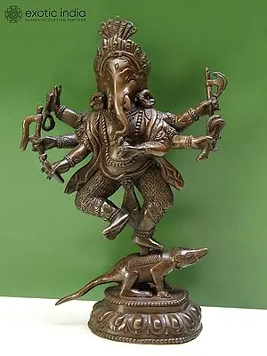 Dancing Ganesha Copper Statue with Six Arms | Nepalese Artistry