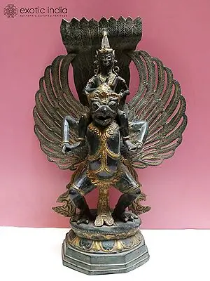 Garuda Vishnu Statue - 18" Copper Sculpture from Nepal