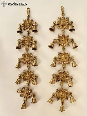 22" Ganesha - Lakshmi Wall Hanging Bells in Brass
