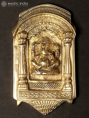 8" Brass Ganesha Inside Rajasthani Jharokha | Wall Hanging