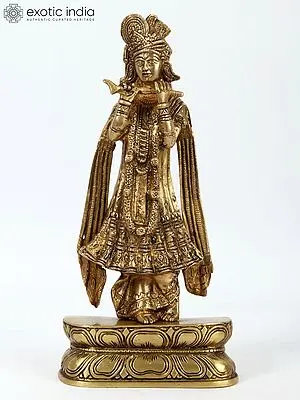 13'' Traditionally Dressed krishna Gopala Playing Flute | Brass