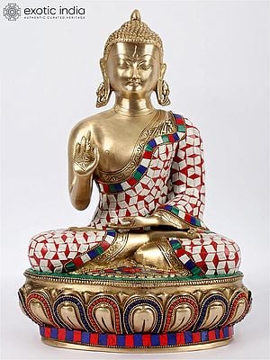 15'' Vitarka Mudra Buddha With Inlay Work | Brass