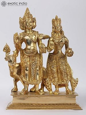 9'' Lord Four-Head Shiva With Parvati | Brass Statue