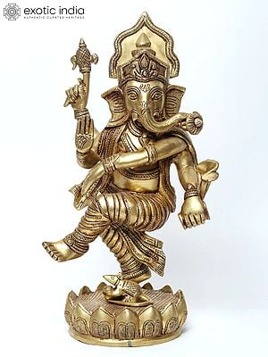 18'' Dancing Four-Handed Lord Ganesha | Brass Statue