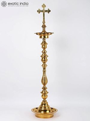 46'' Large Oil Lamp With Cross On Top | Brass