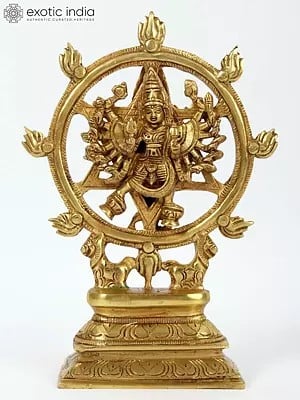 9" Brass Sudarshana Vishnu with Narasimha On Reverse