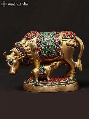 Standing Calf and Cow | Brass With Inlay Work